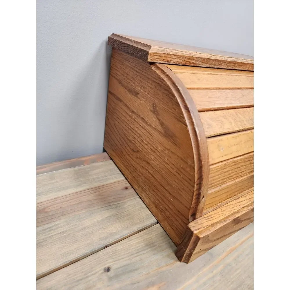 Bread Box Solid Oak Roll Top Rustic Farmhouse Amish Handcrafted